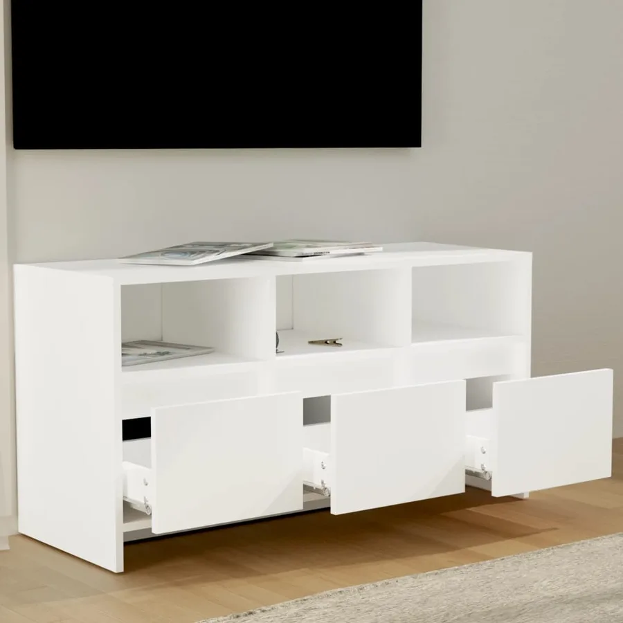 Meuble TV Blanc 102x37,5x52,5 cm Bois d'ingénierie - 3