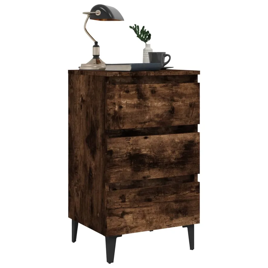 Table de chevet avec pieds en métal Chêne fumé 40x35x69 cm - 4