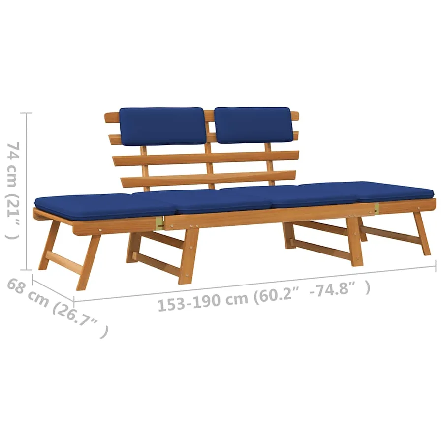 Banc de jardin avec coussins 2-en-1 190 cm Bois solide d'acacia - 10