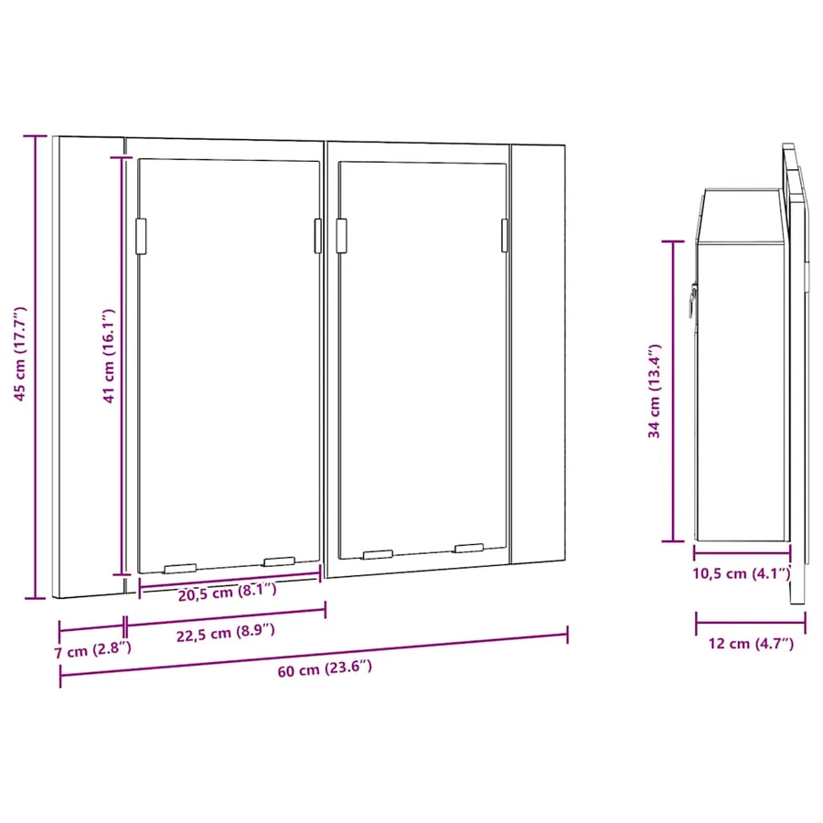 Armoire à miroir LED Chêne marron 60x12x45 cm Bois d'ingénierie - 14
