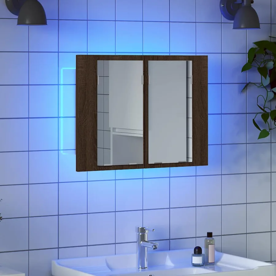 Armoire à miroir LED Chêne marron 60x12x45 cm Bois d'ingénierie - 3