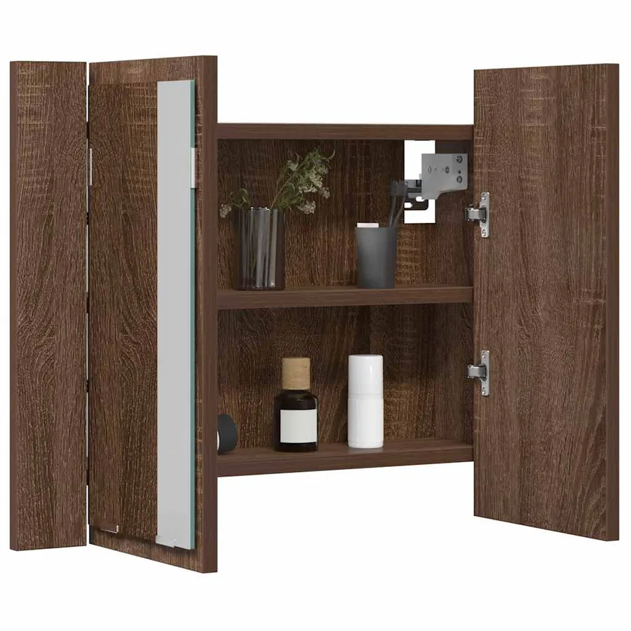 Armoire à miroir LED Chêne marron 60x12x45 cm Bois d'ingénierie - 5