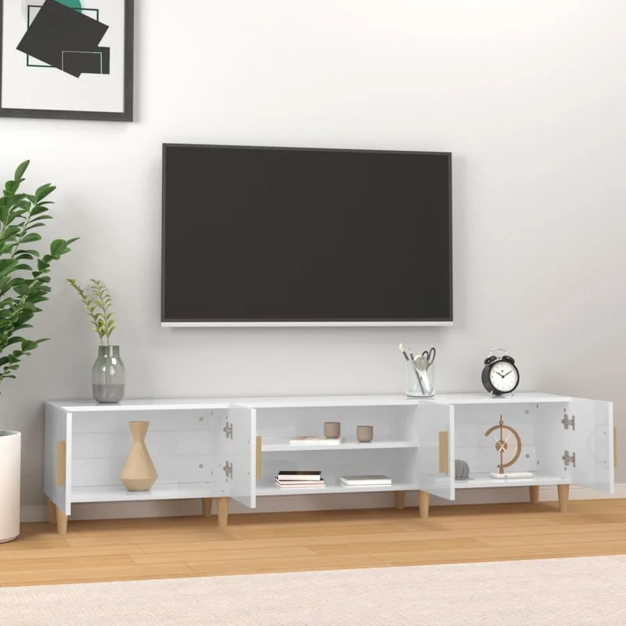 Meuble TV blanc brillant 180x31,5x40 cm bois d'ingénierie - 3
