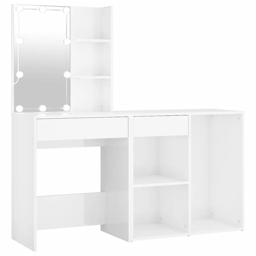 Coiffeuse à LED avec armoire Blanc brillant Bois d'ingénierie - 2