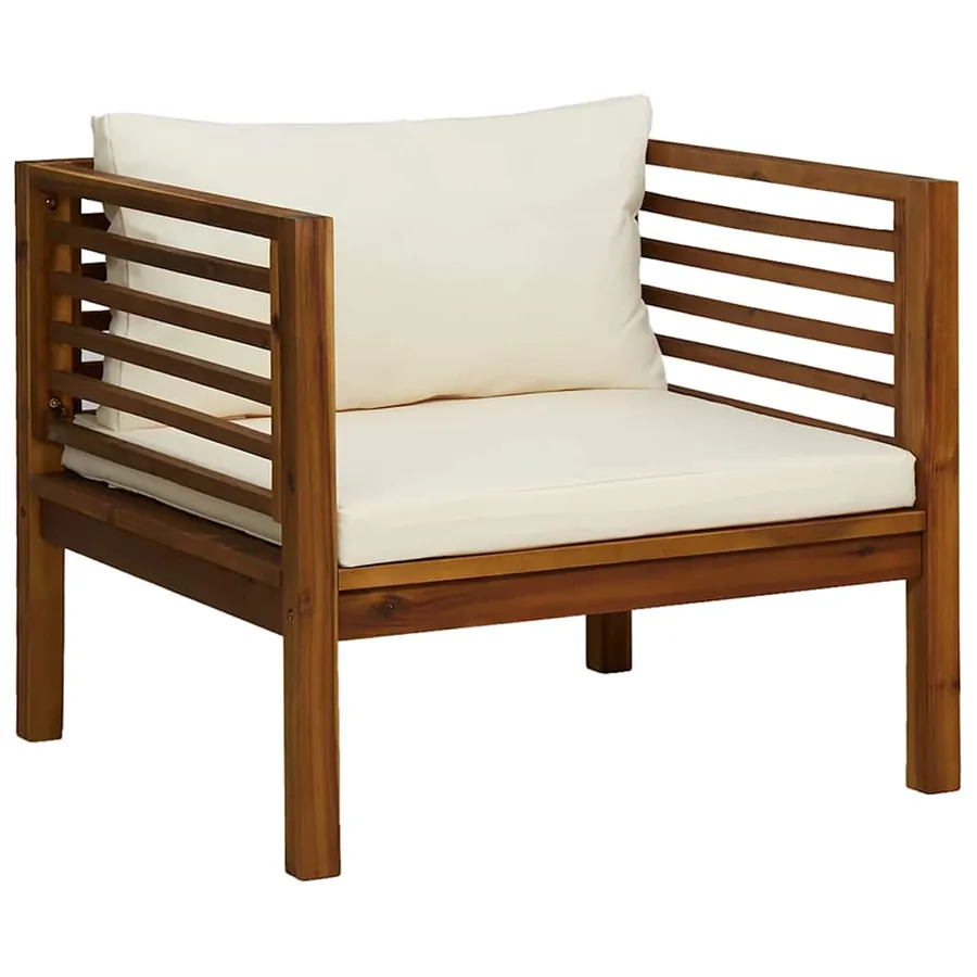 Chaise de jardin avec coussins blanc crème Bois d'acacia massif - 2