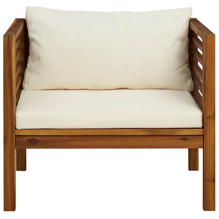 Chaise de jardin avec coussins blanc crème Bois d'acacia massif - 3