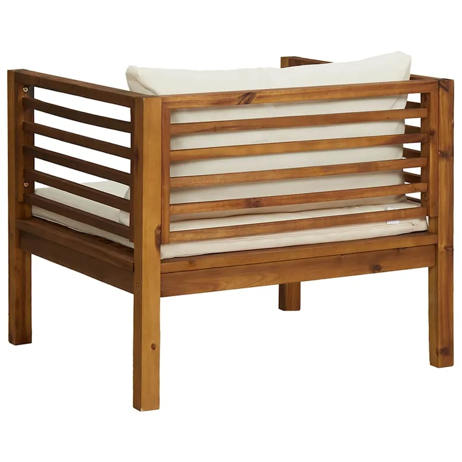 Chaise de jardin avec coussins blanc crème Bois d'acacia massif - 5