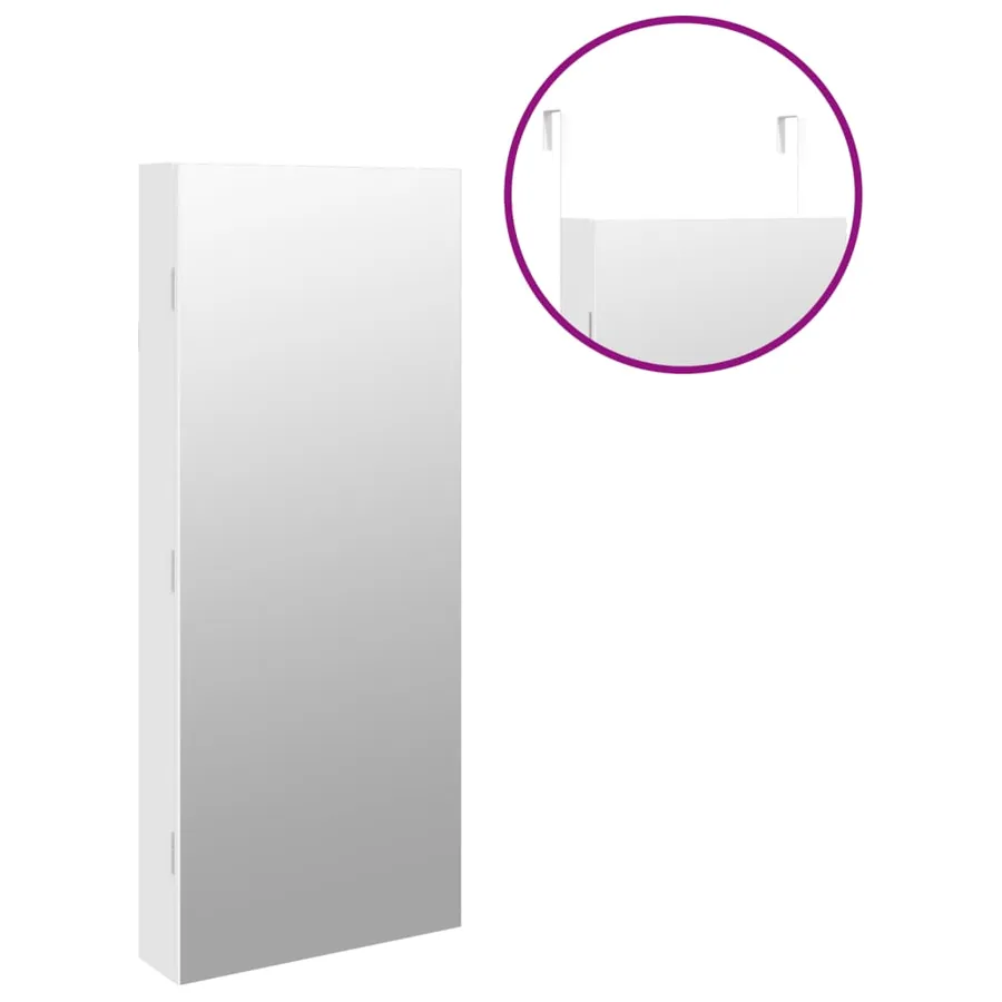 Armoire à bijoux avec miroir et éclairage LED mural blanc - 9