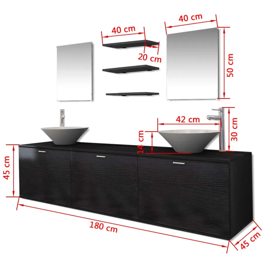 Dix pièces pour salle de bains avec lavabo et robinet noir - 10