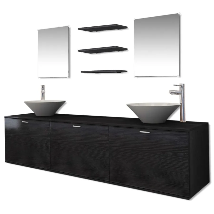 Dix pièces pour salle de bains avec lavabo et robinet noir - 2