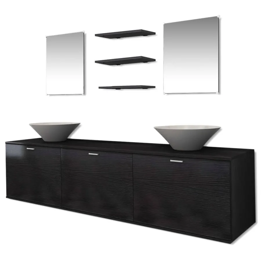 Dix pièces pour salle de bains avec lavabo et robinet noir - 3