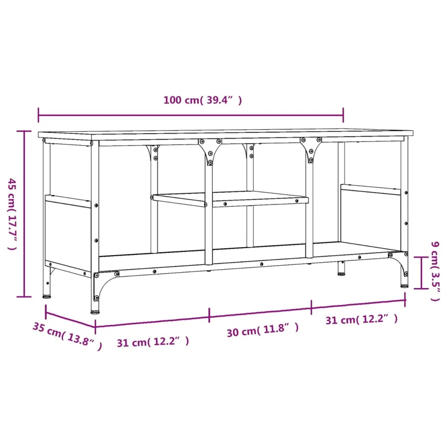 Meuble TV chêne sonoma 100x35x45 cm bois d'ingénierie et fer - 9