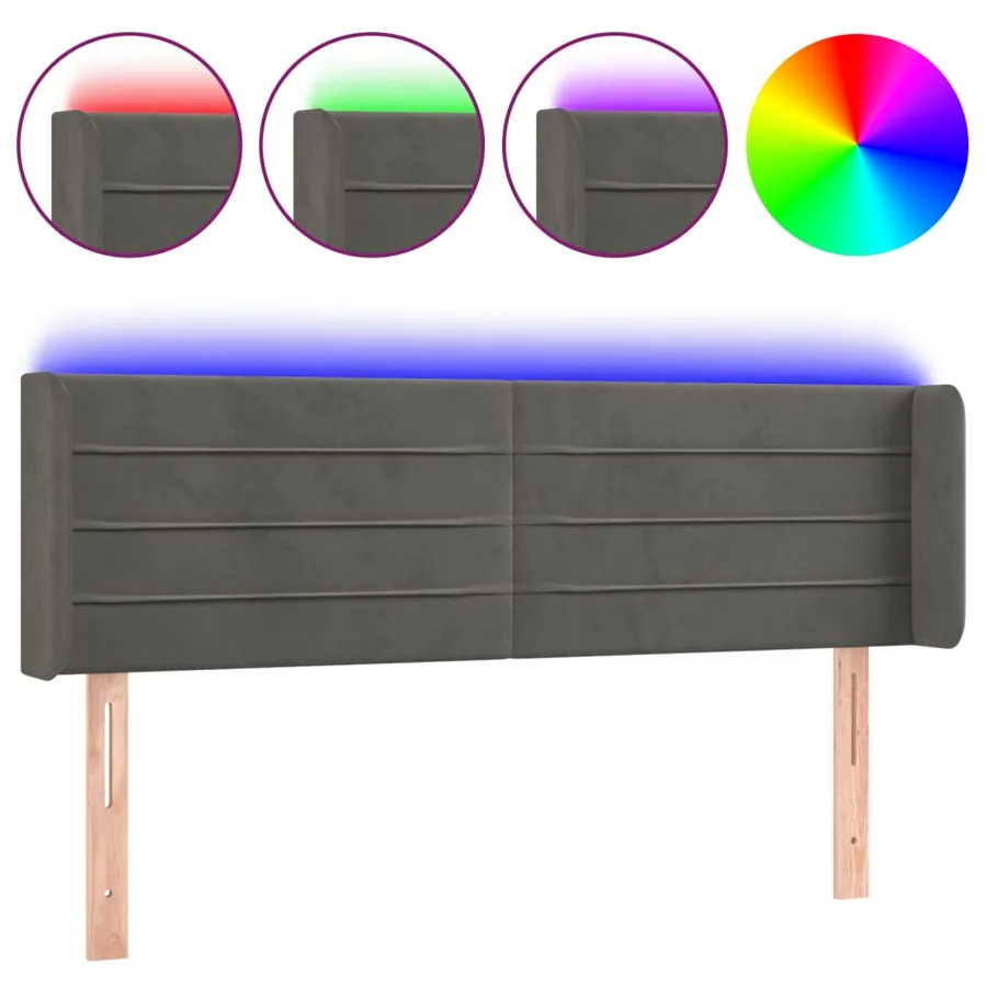 Tête de lit à LED Gris foncé 147x16x78/88 cm Velours - 2