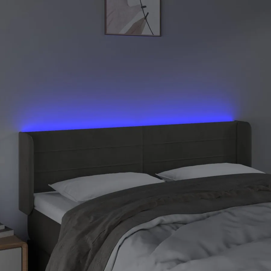 Tête de lit à LED Gris foncé 147x16x78/88 cm Velours - 4