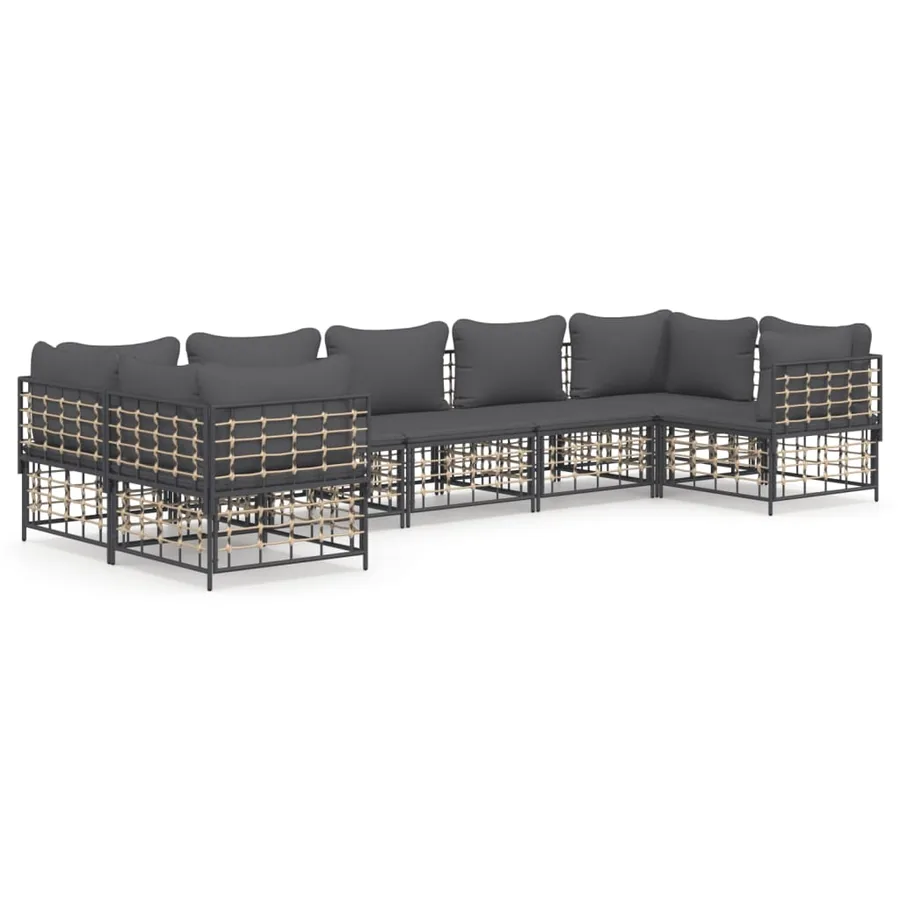 Salon de jardin 7 pcs avec coussins anthracite résine tressée - 2