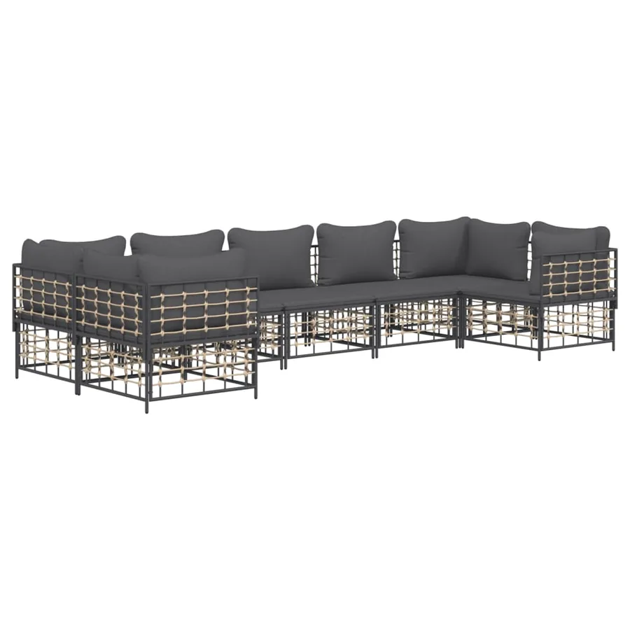 Salon de jardin 7 pcs avec coussins anthracite résine tressée - 3