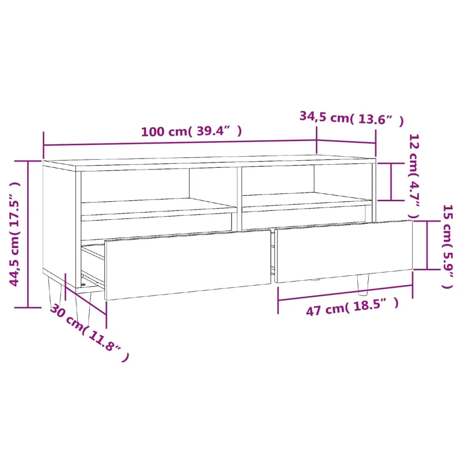 Meuble TV blanc 100x34,5x44,5 cm bois d'ingénierie - 10