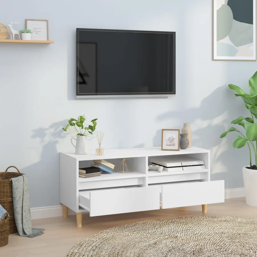 Meuble TV blanc 100x34,5x44,5 cm bois d'ingénierie - 3
