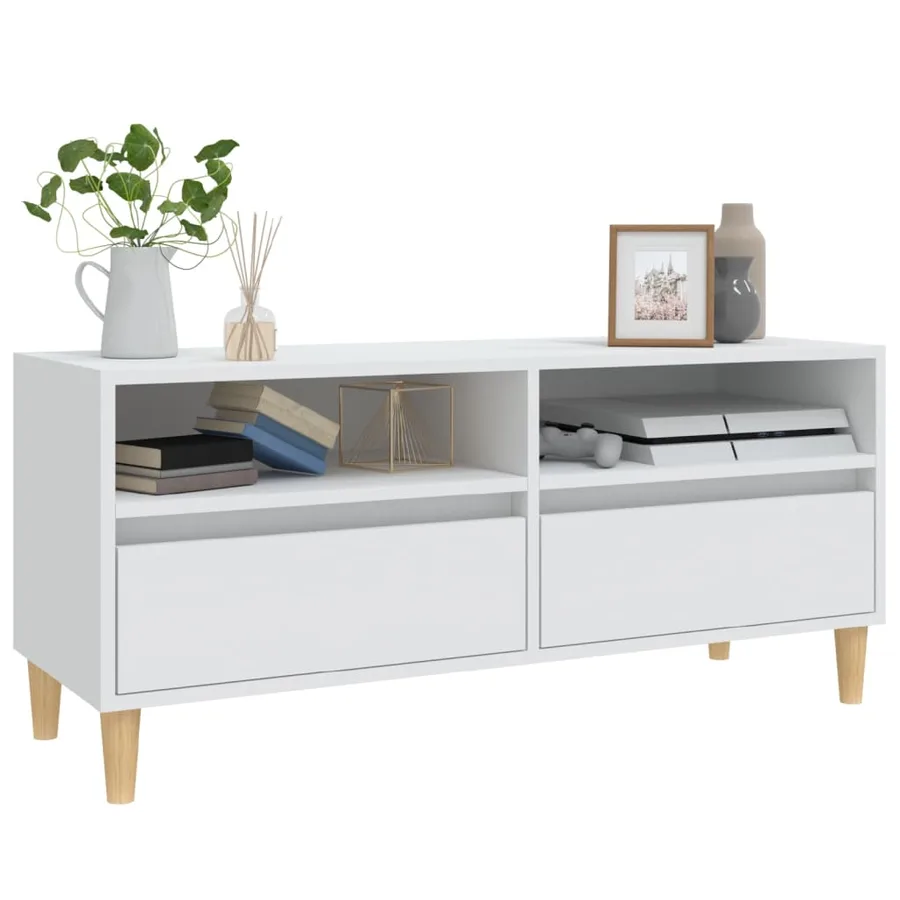 Meuble TV blanc 100x34,5x44,5 cm bois d'ingénierie - 4