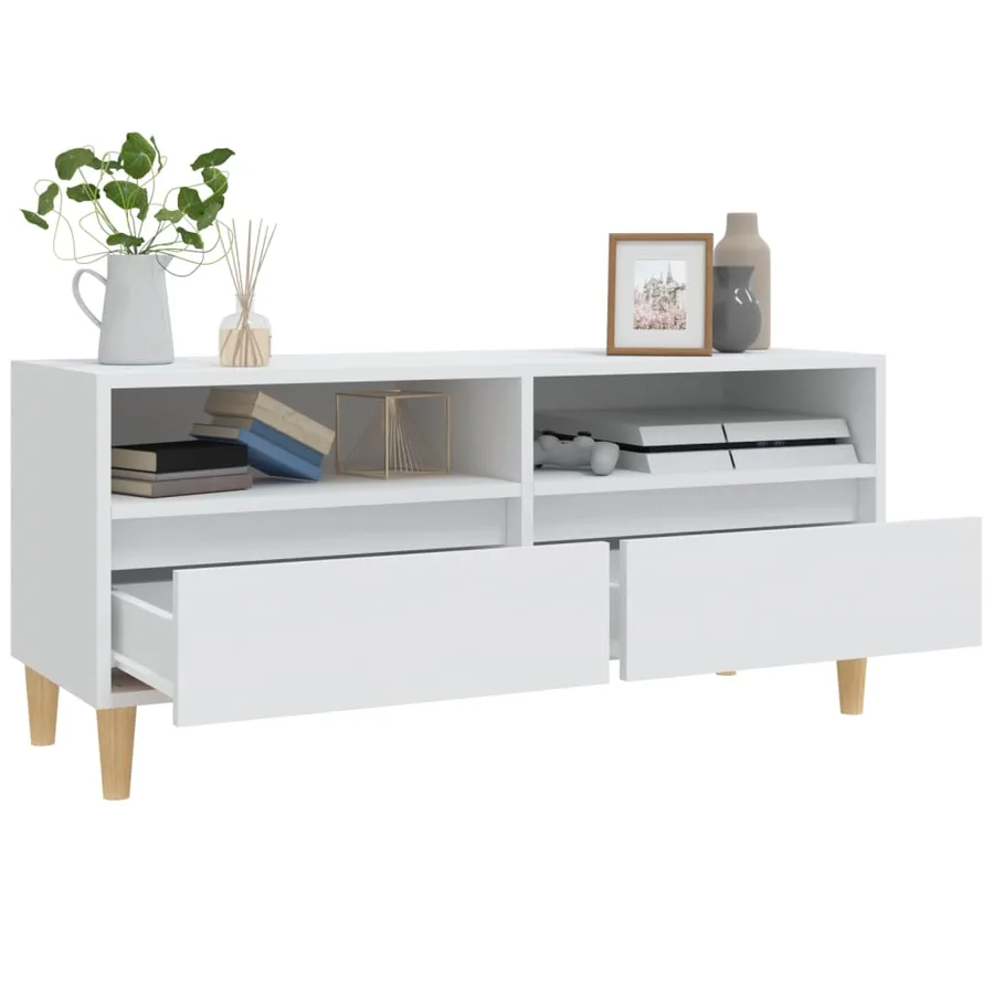 Meuble TV blanc 100x34,5x44,5 cm bois d'ingénierie - 5