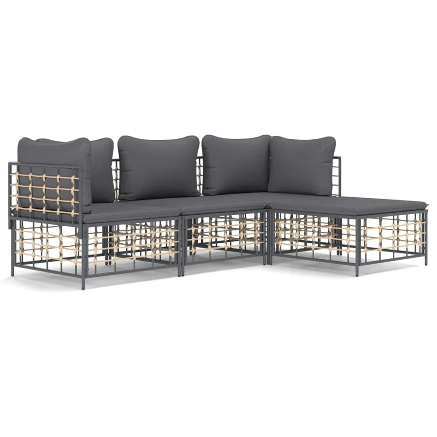 Salon de jardin 4 pcs avec coussins anthracite résine tressée - 2