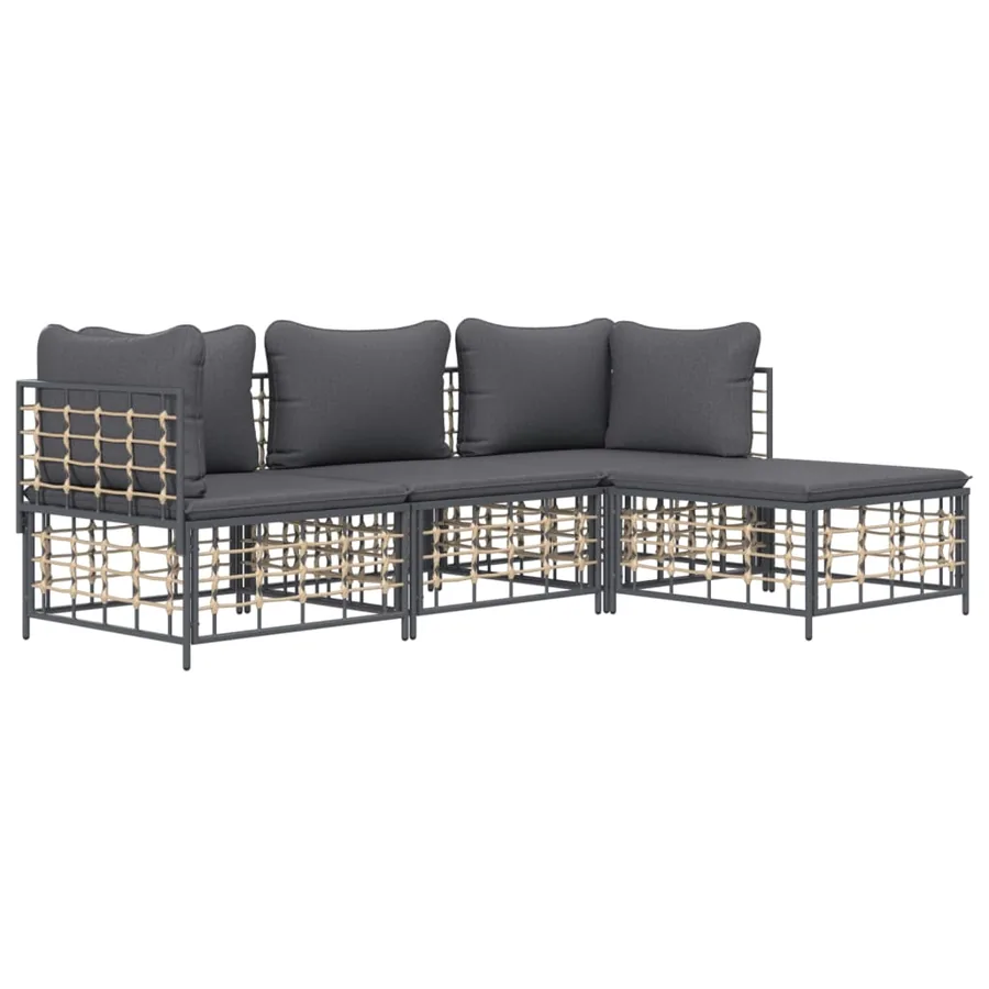 Salon de jardin 4 pcs avec coussins anthracite résine tressée - 3