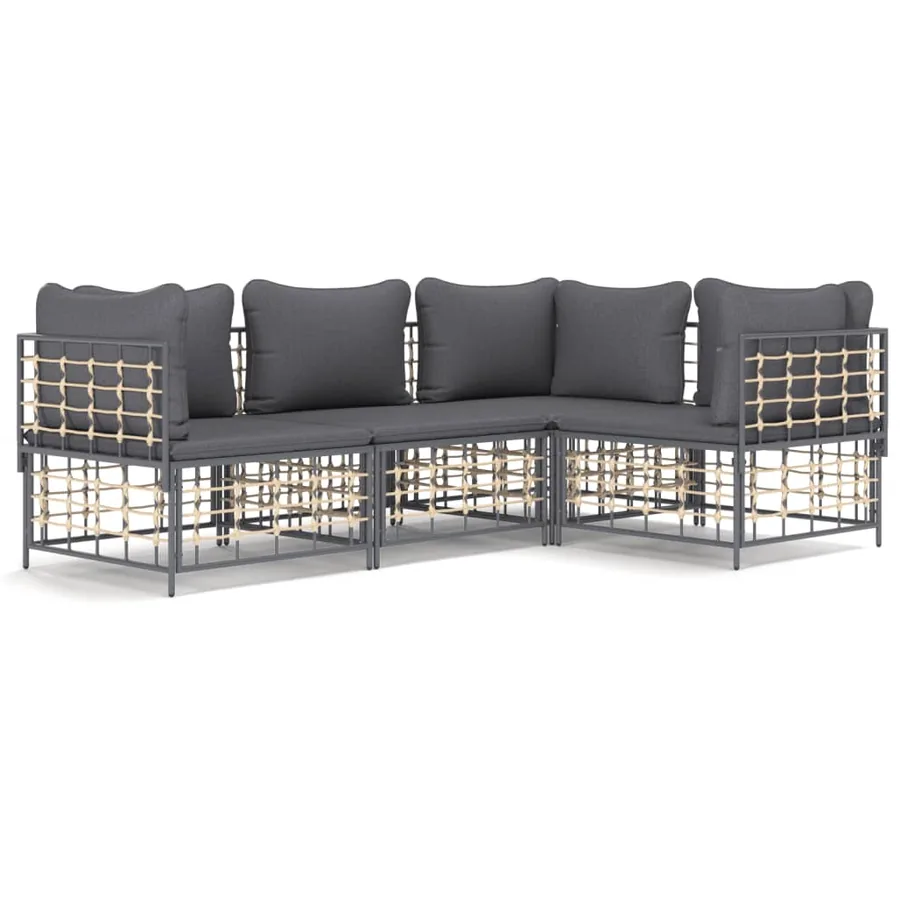 Salon de jardin 4 pcs avec coussins anthracite résine tressée - 2