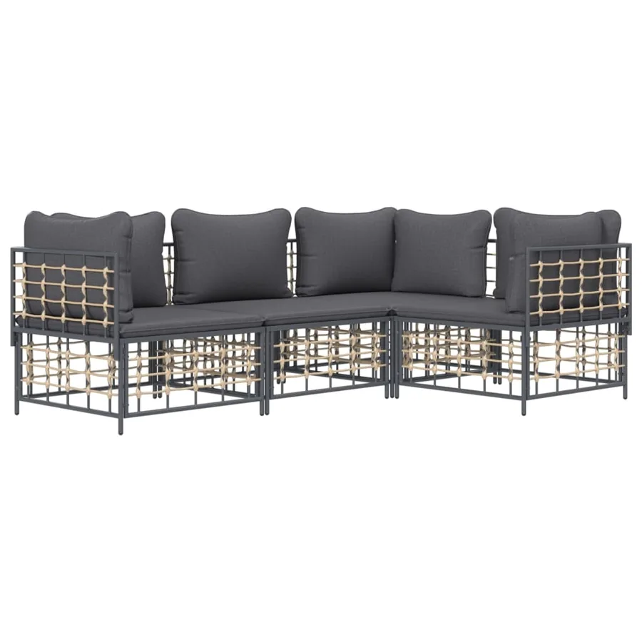 Salon de jardin 4 pcs avec coussins anthracite résine tressée - 3