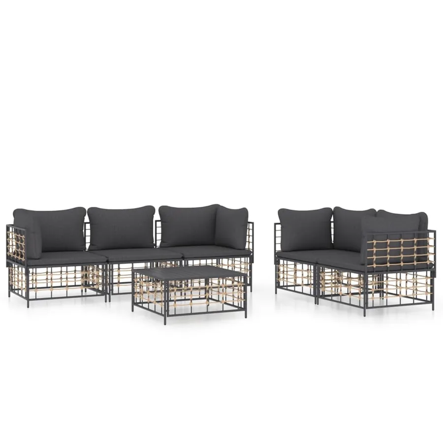 Salon de jardin 6 pcs avec coussins anthracite résine tressée - 2