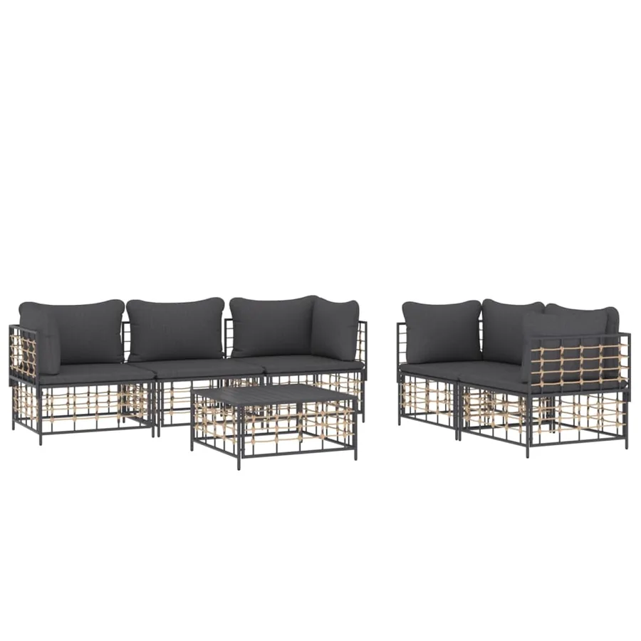 Salon de jardin 6 pcs avec coussins anthracite résine tressée - 3