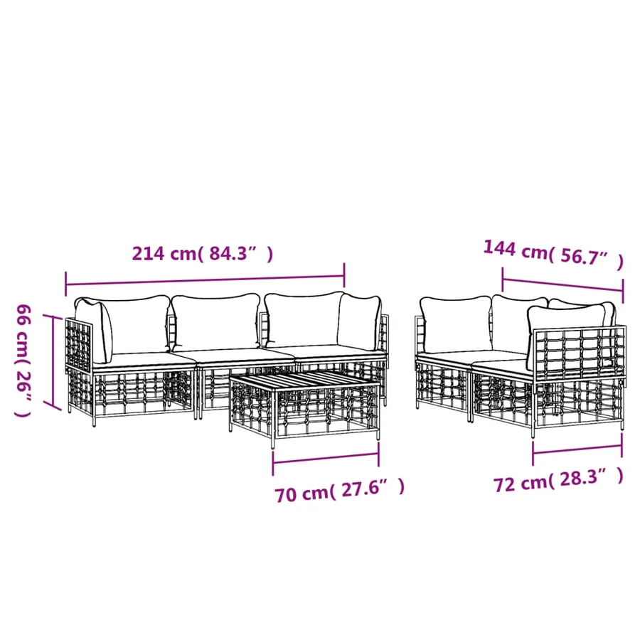 Salon de jardin 6 pcs avec coussins anthracite résine tressée - 9