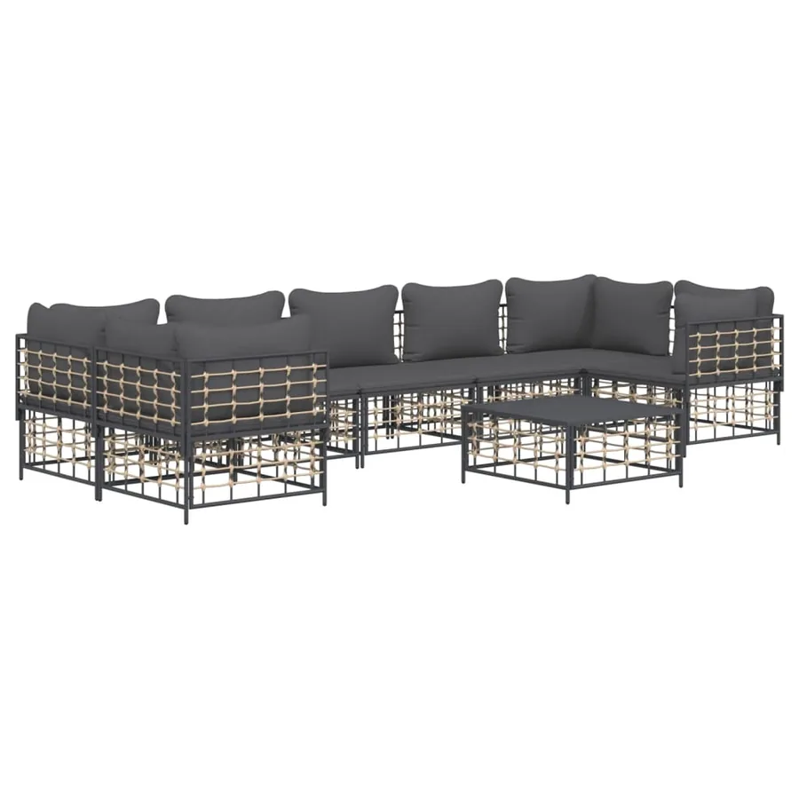 Salon de jardin 8 pcs avec coussins anthracite résine tressée - 3