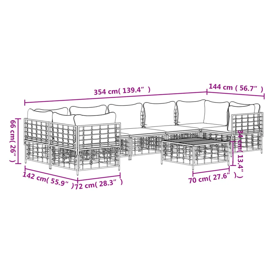 Salon de jardin 8 pcs avec coussins anthracite résine tressée - 9