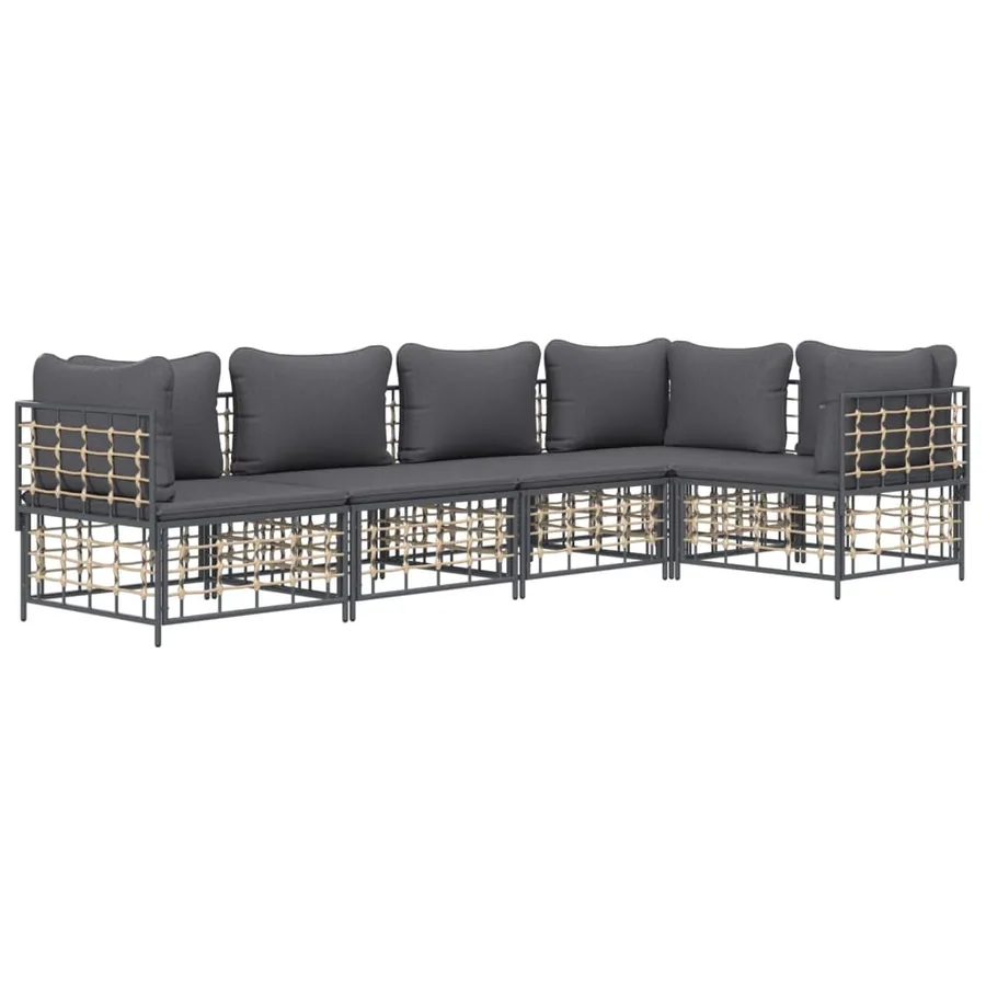 Salon de jardin 5 pcs avec coussins anthracite résine tressée - 3