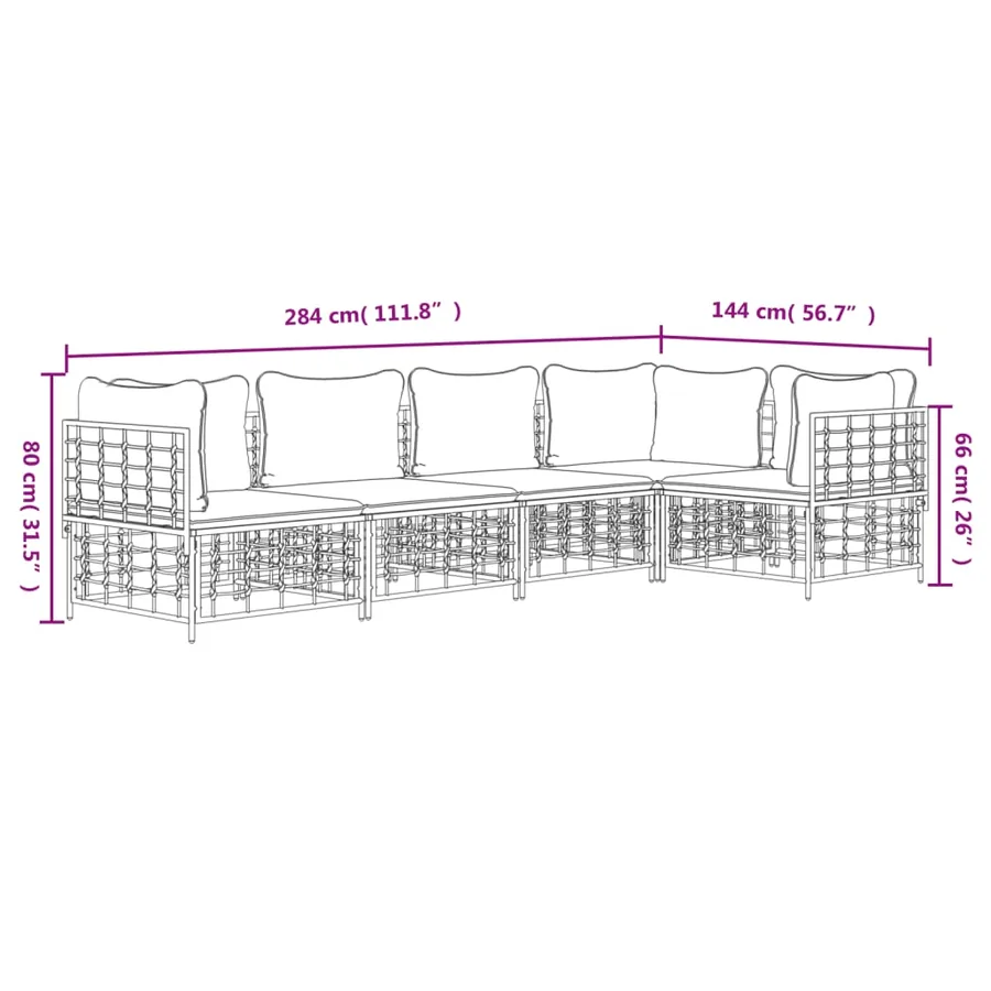 Salon de jardin 5 pcs avec coussins anthracite résine tressée - 8
