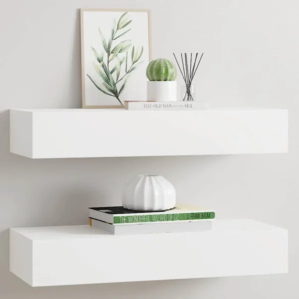 Étagères à tiroirs murales 2 pcs Blanc 60x23,5x10 cm MDF