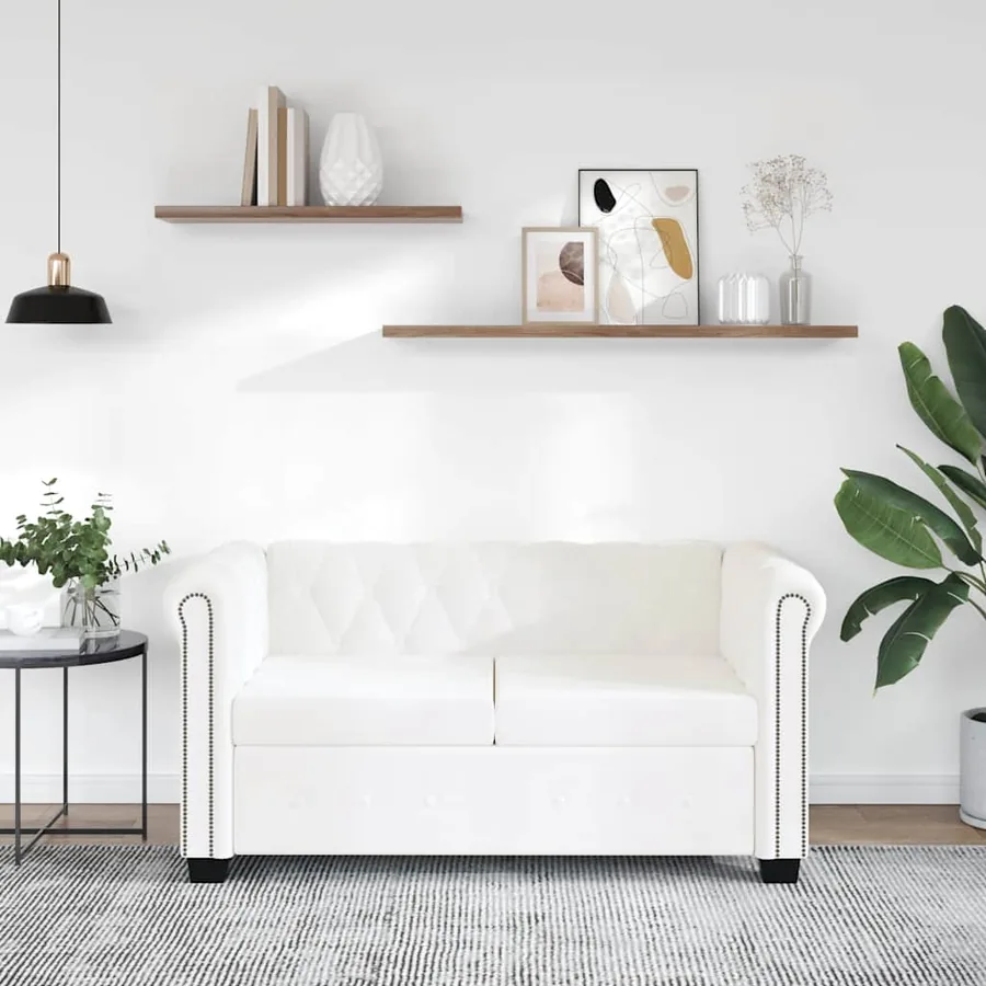 Canapé Chesterfield à 2 places cuir synthétique blanc