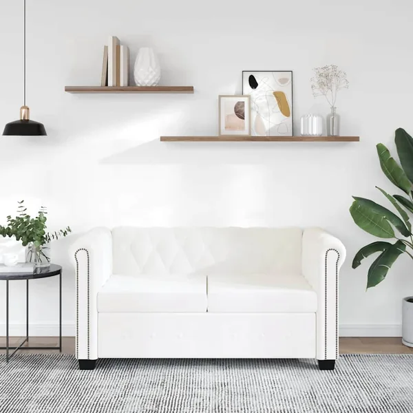 Canapé Chesterfield à 2 places cuir synthétique blanc