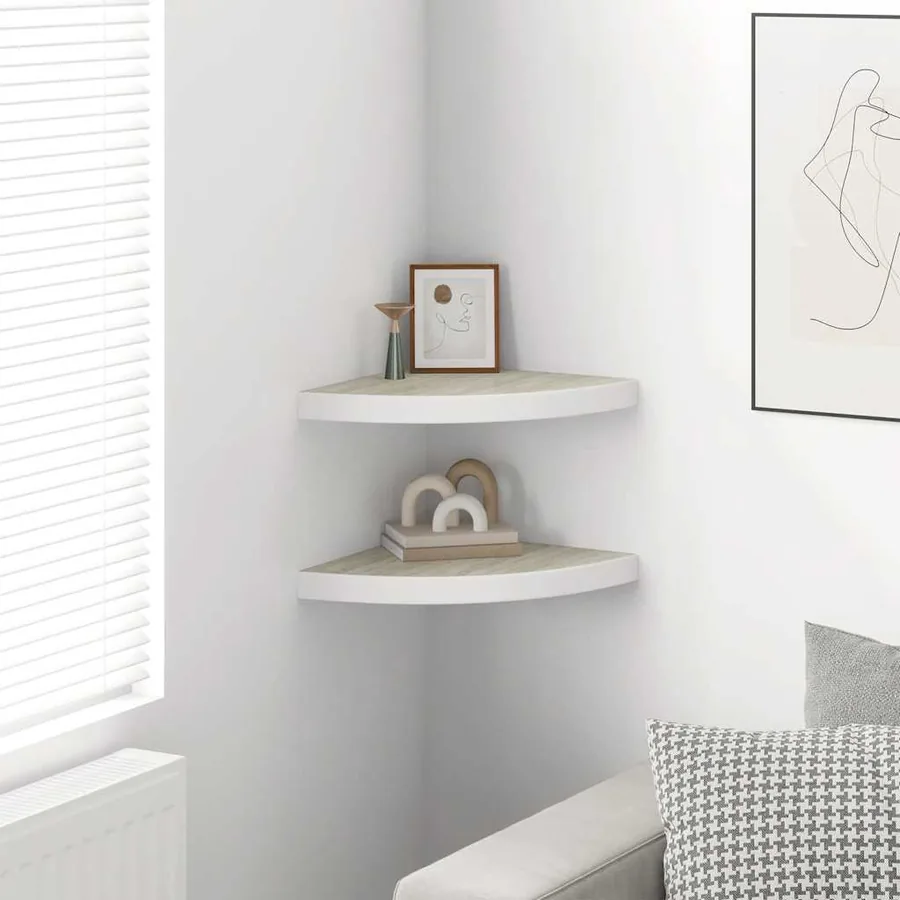 Étagères d'angle murales 2 pcs Chêne et blanc 35x35x3,8 cm MDF - 3