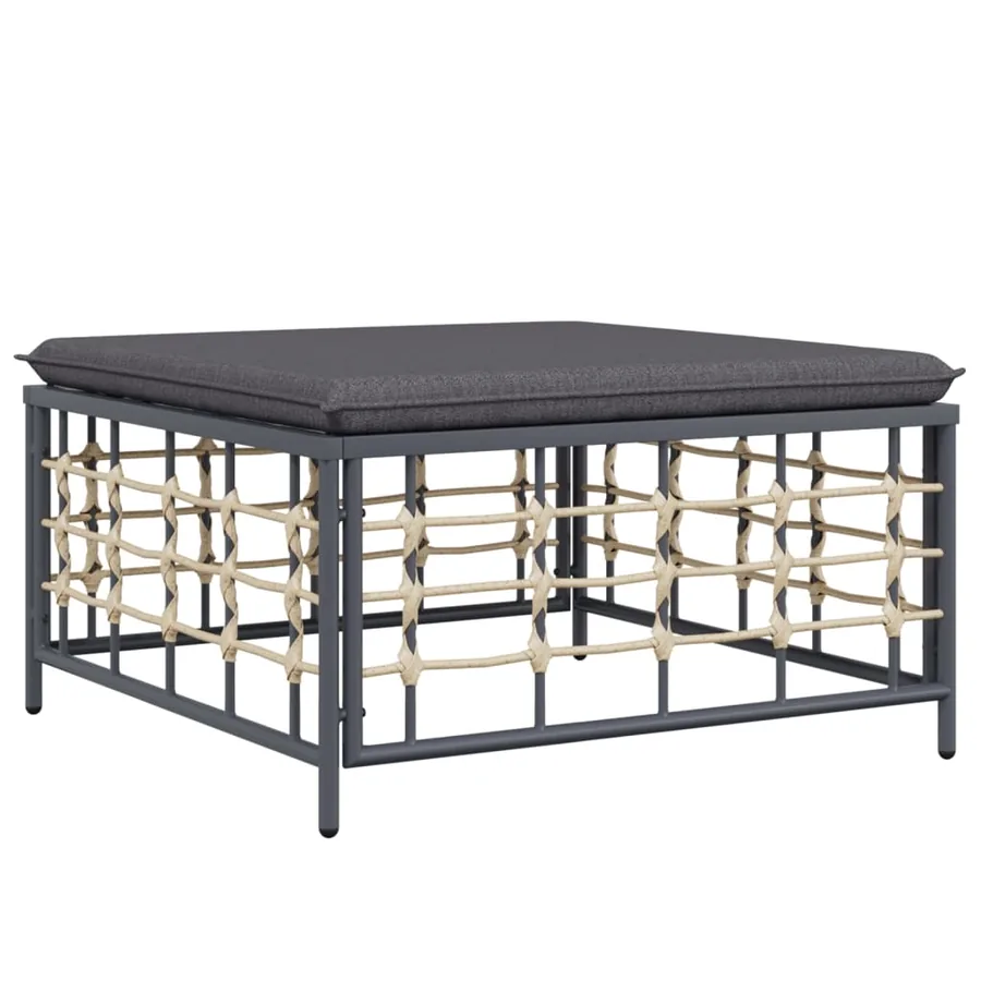 Tabouret de jardin avec coussin gris foncé résine tressée - 2