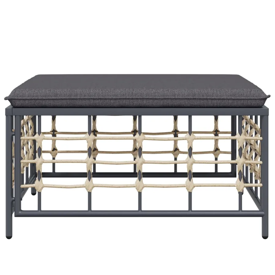 Tabouret de jardin avec coussin gris foncé résine tressée - 3
