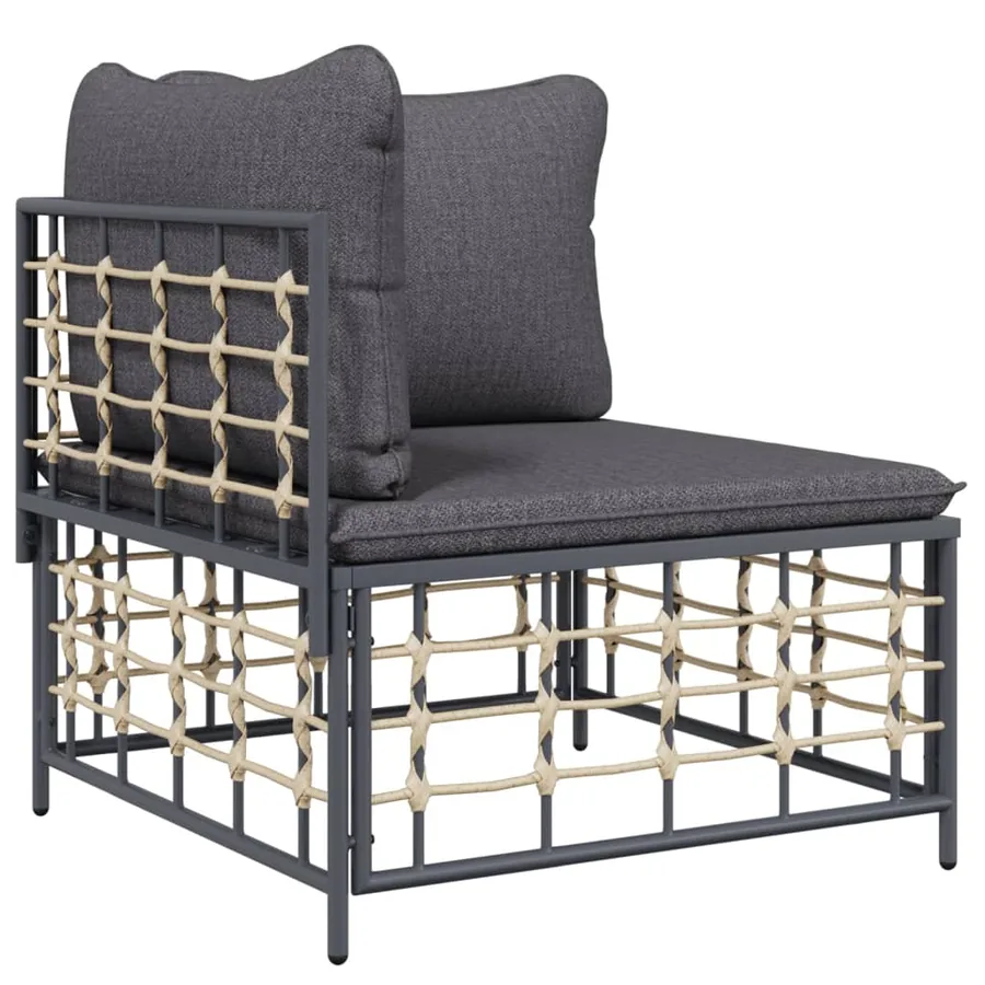 Canapé d'angle de jardin avec coussin gris foncé résine tressée - 2