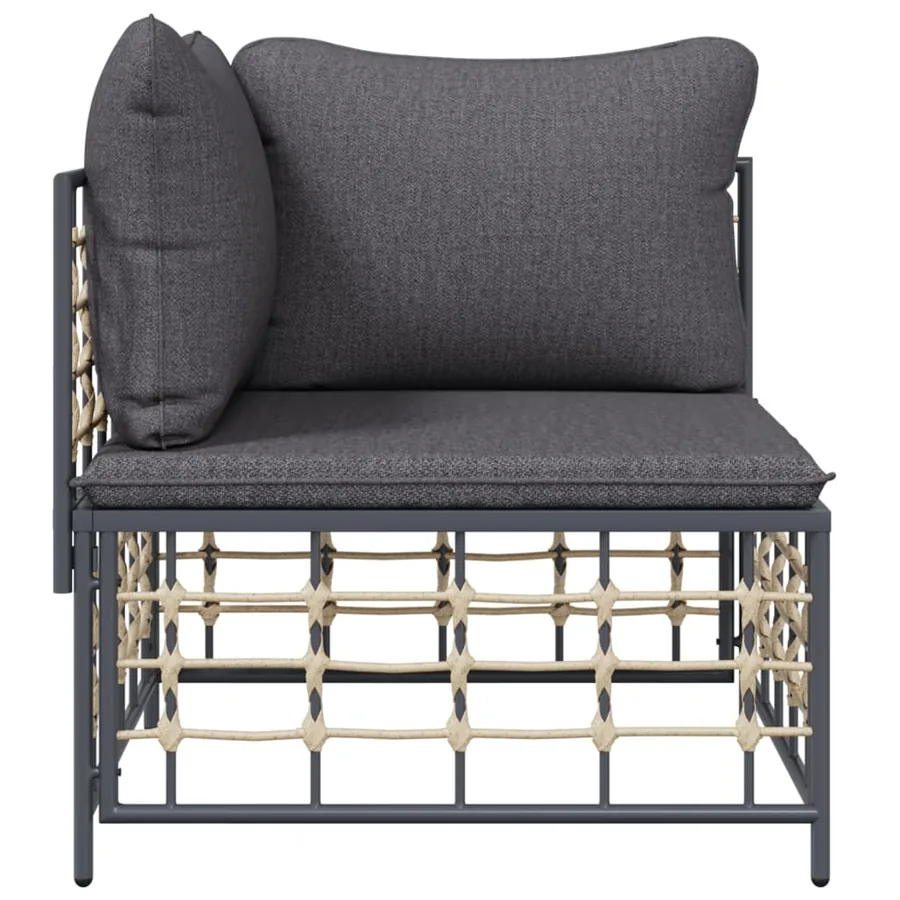 Canapé d'angle de jardin avec coussin gris foncé résine tressée - 3