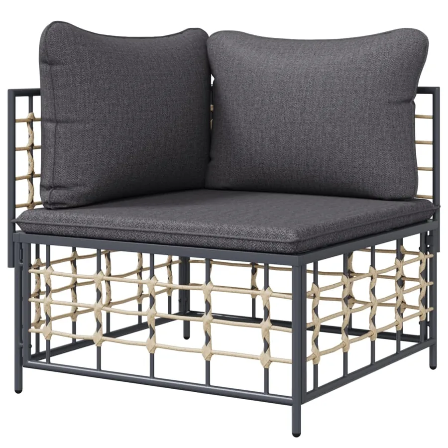 Canapé d'angle de jardin avec coussin gris foncé résine tressée - 4
