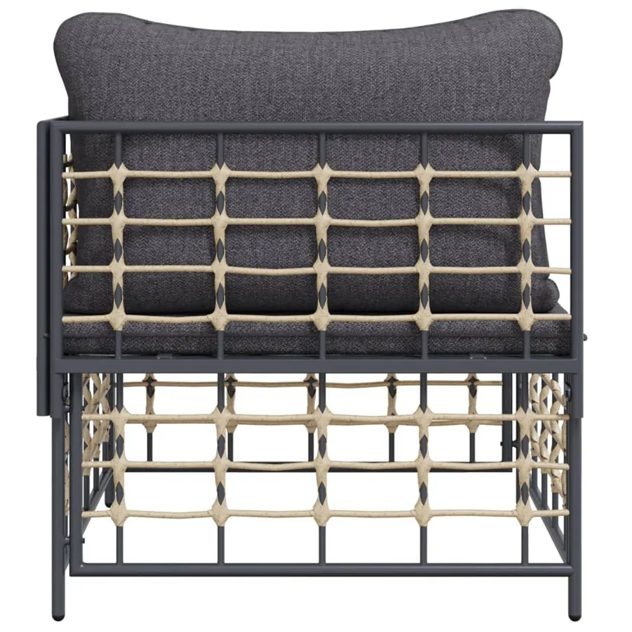 Canapé d'angle de jardin avec coussin gris foncé résine tressée - 5