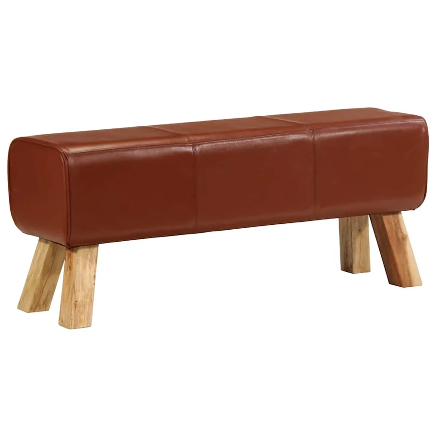 Banc de bok de gymnastique marron 110 cm cuir véritable et bois