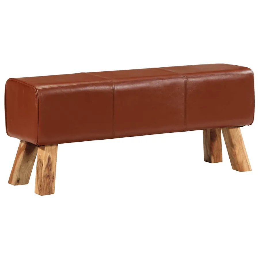 Banc de bok de gymnastique marron 110 cm cuir véritable et bois - 10