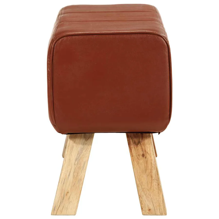 Banc de bok de gymnastique marron 110 cm cuir véritable et bois - 3