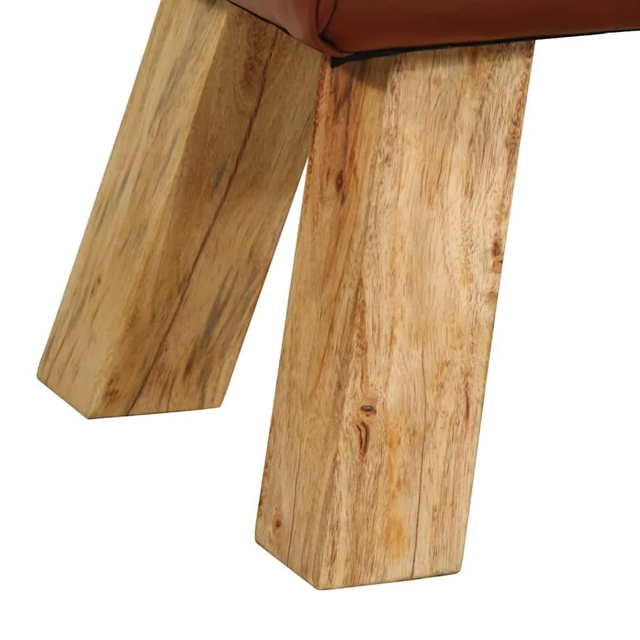 Banc de bok de gymnastique marron 110 cm cuir véritable et bois - 6