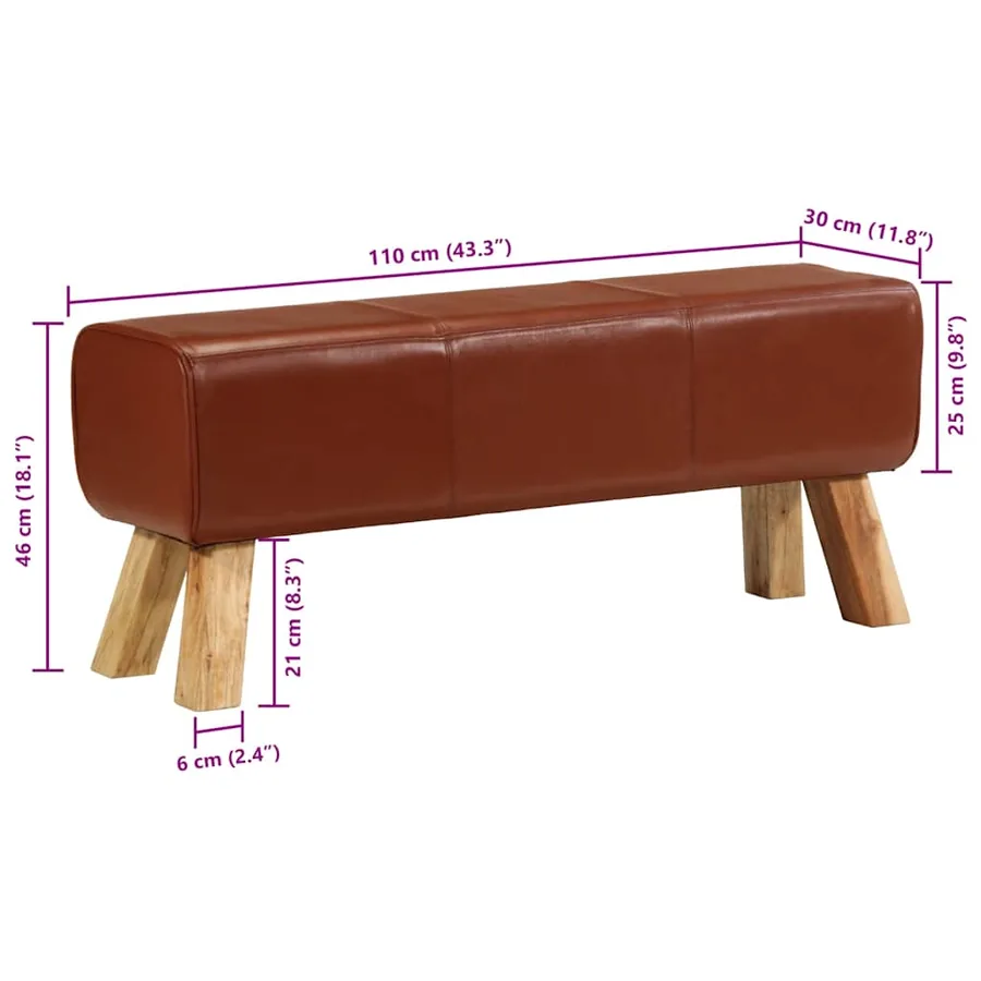 Banc de bok de gymnastique marron 110 cm cuir véritable et bois - 8